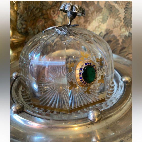 80% Late 1800s Austrian Sterling Silver Holder w a Crystal Butter Dome - Picture 6 of 9